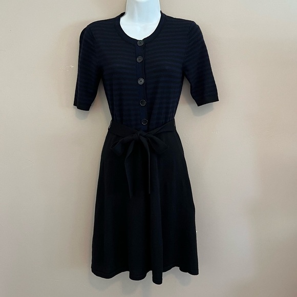 BCBG Maxazria Blue/Black Stripe Merino Wool Fit & Flare Sweater Dress Size XS - Picture 11 of 11
